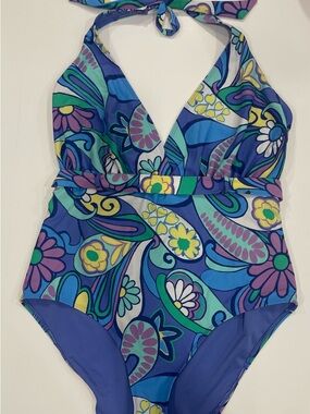 aerie Juniors Blue Multicolor Floral One-Piece Swimsuit - Size XXL